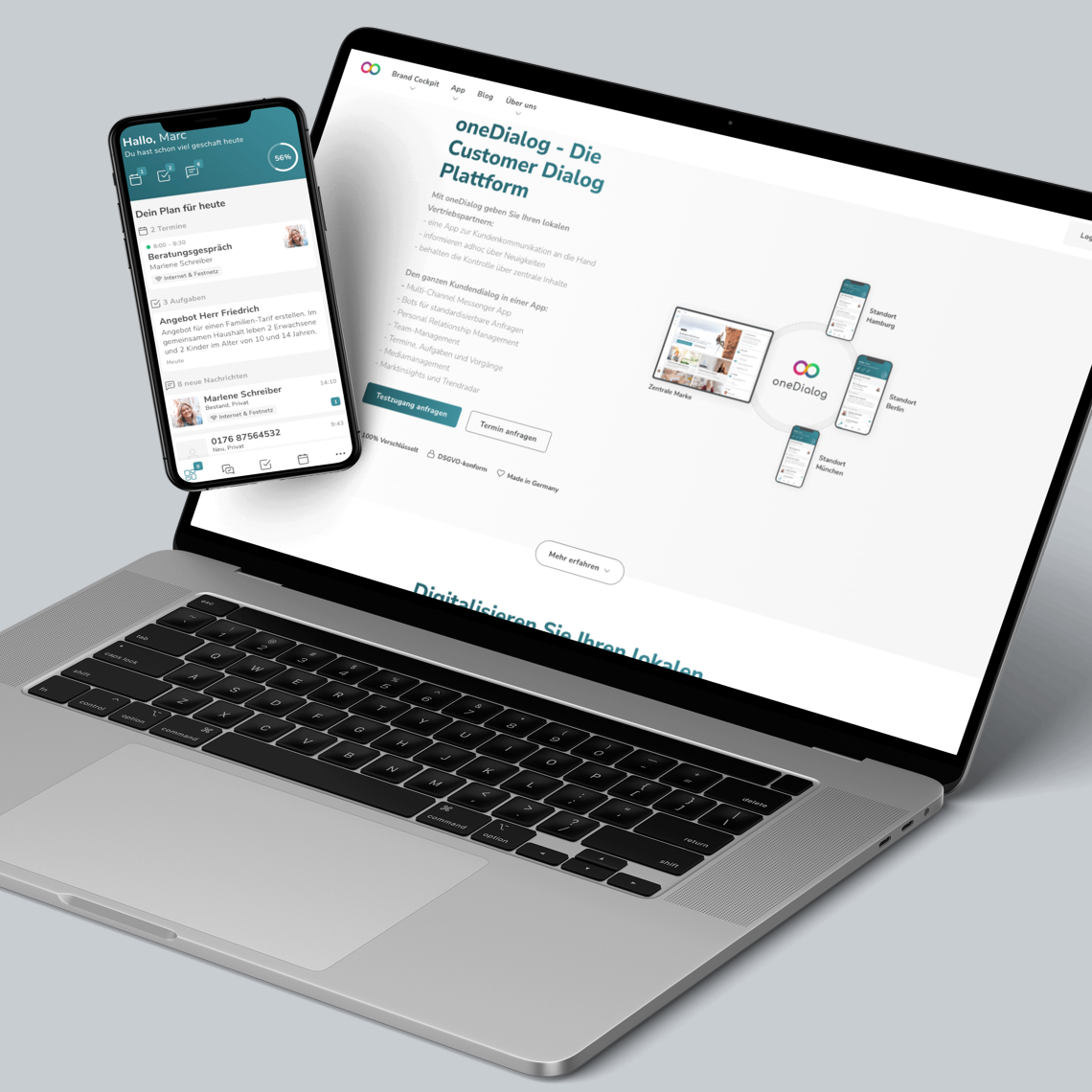 OneDialog application showing dashboard